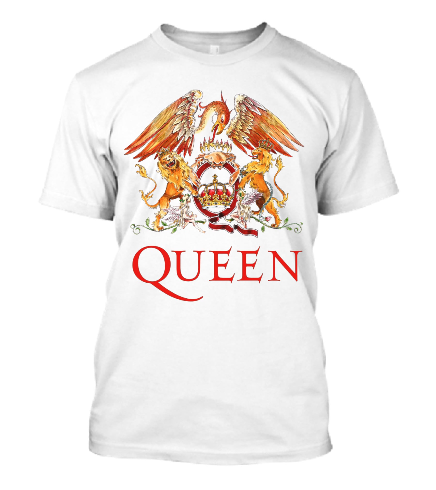 Queen Band Crest Logo With Lions And Phoenix T-Shirt