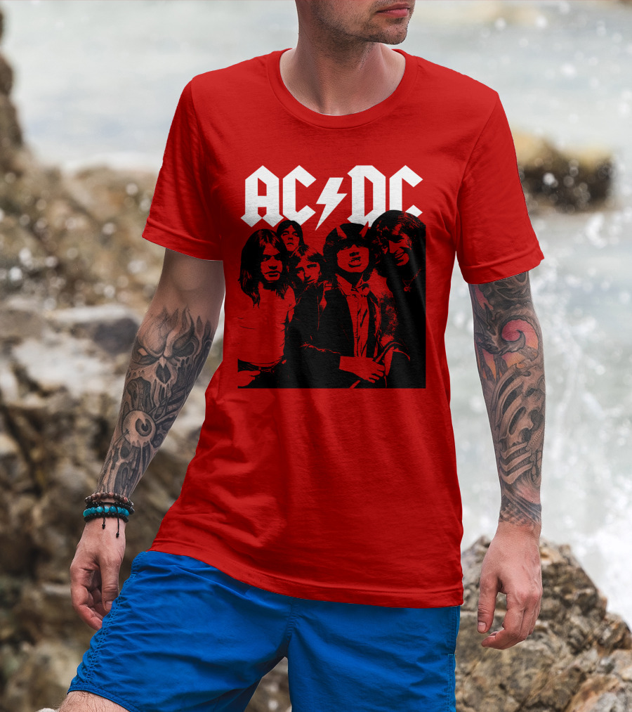 Acdc Band Classic Members Black And White Photo Vintage Style T-Shirt