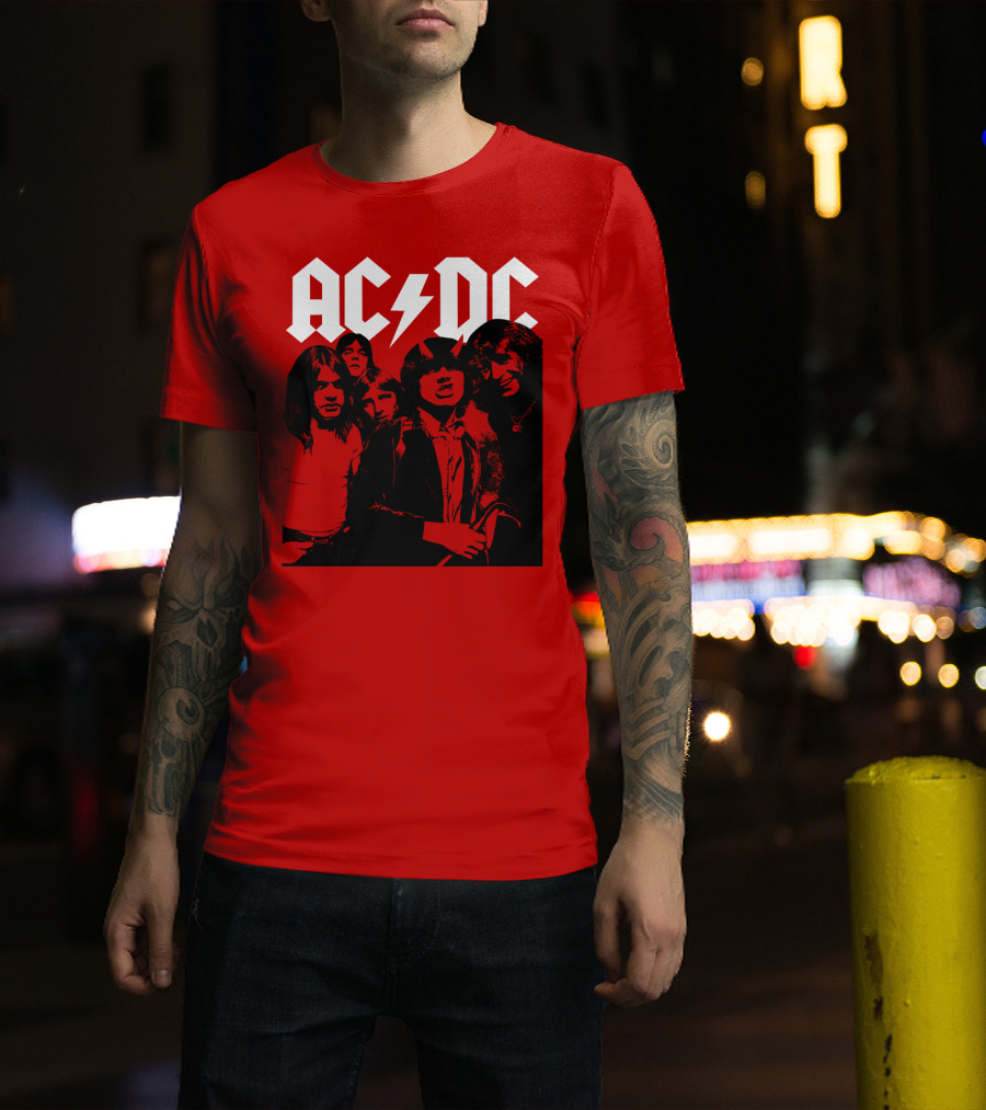 Acdc Band Classic Members Black And White Photo Vintage Style T-Shirt