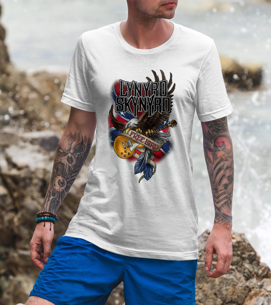 Lynyrd Skynyrd Free Bird Eagle With Guitar And Flags T-Shirt