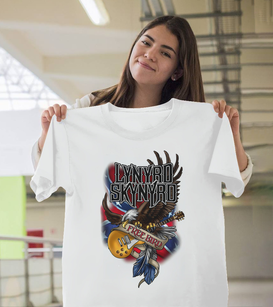 Lynyrd Skynyrd Free Bird Eagle With Guitar And Flags T-Shirt