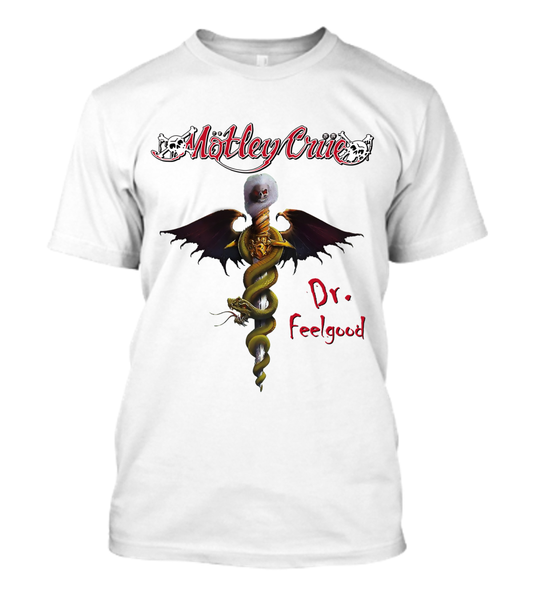 Mötley Crüe Dr. Feelgood Snake And Skull Caduceus Artwork T-Shirt