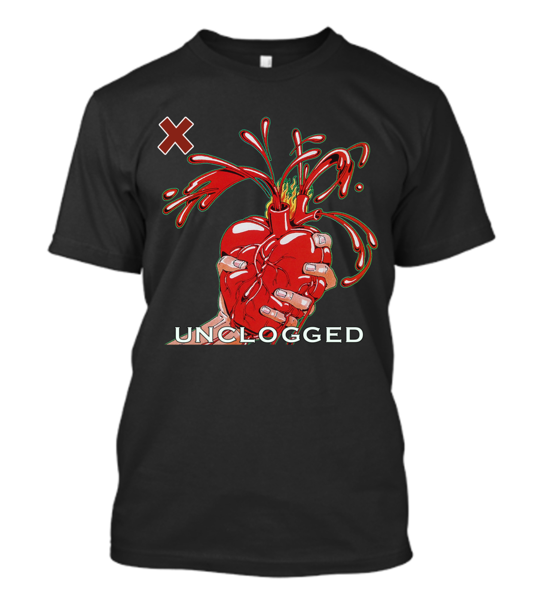 X 07 Unclogged Heart In Hand With Splashing Visuals T-Shirt
