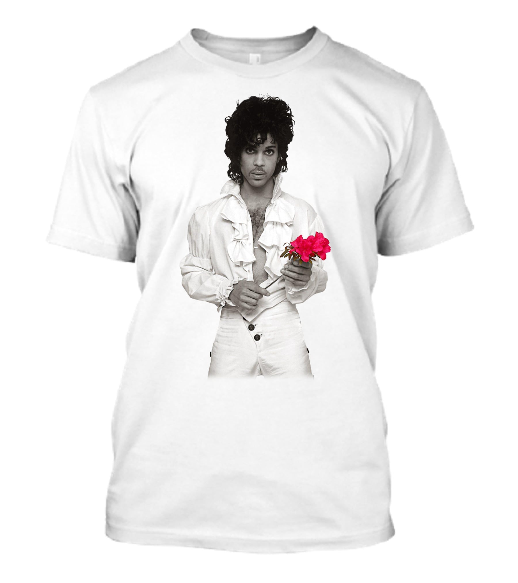 Pr 19 Vintage Style White Frilled Shirt Holding Pink Roses T-Shirt