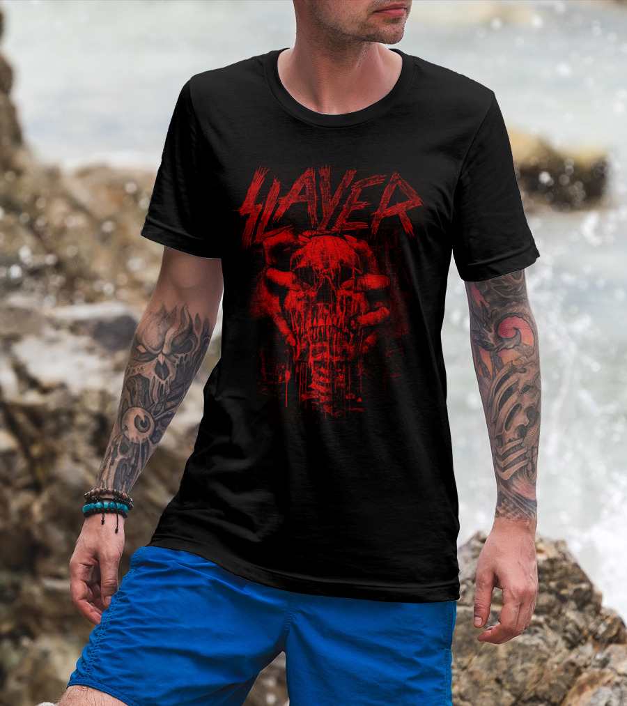 Slayer Red Skull With Hands Gripping Face T-Shirt