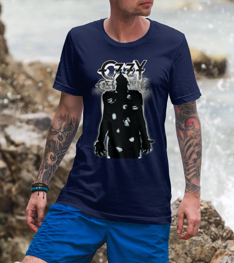 Ozzy Osbourne Black Silhouette With Logos And Light Effects T-Shirt