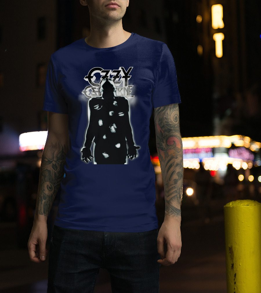 Ozzy Osbourne Black Silhouette With Logos And Light Effects T-Shirt