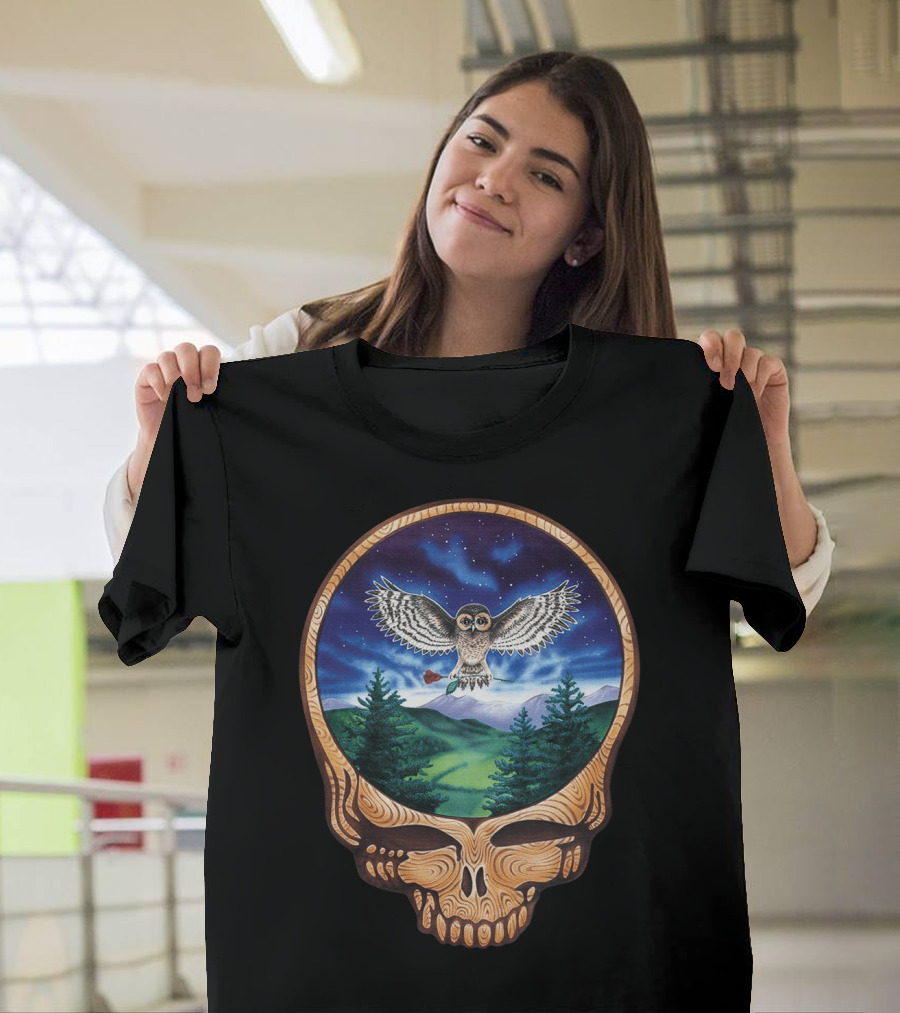Grateful Dead Steal Your Face Owl In Night Sky Forest Scene T-Shirt