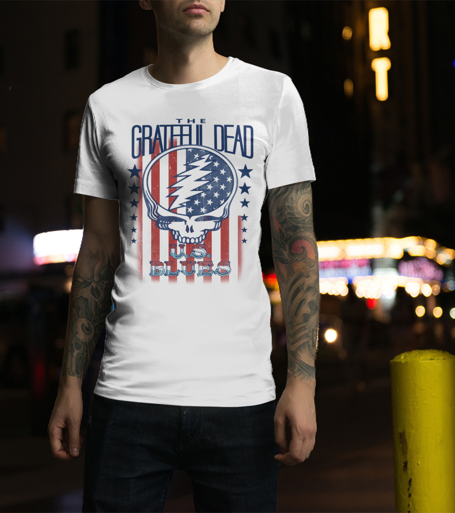 The Grateful Dead U.s. Blues Skull Lightning Bolt Stars And Stripes T-Shirt