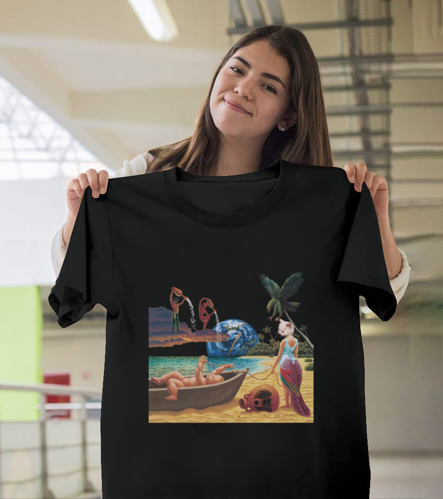 Surreal Tropical Scene With Mermaid And Earth T-Shirt
