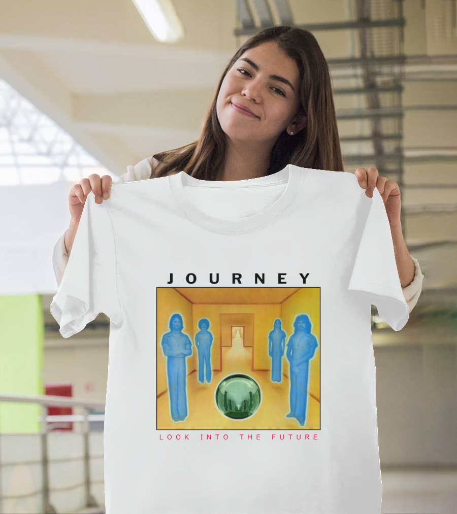 JOURNEY Look Into the Future Album Art with Blue Figures and Globe T-Shirt