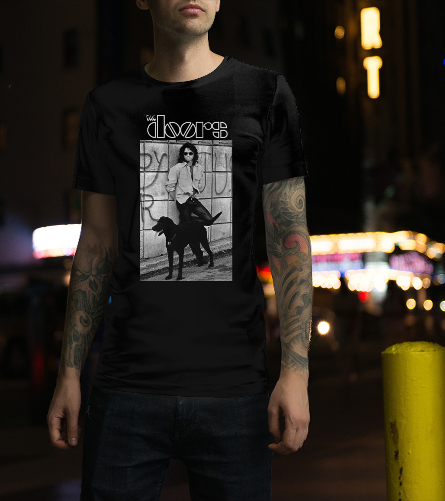 The Doors Jim Morrison Black And White Photo With Dog T-Shirt