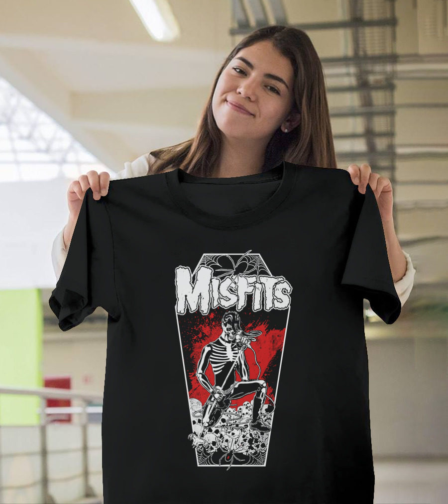 Misfits Skeleton Coffin Rocker With Spiders And Skulls T-Shirt