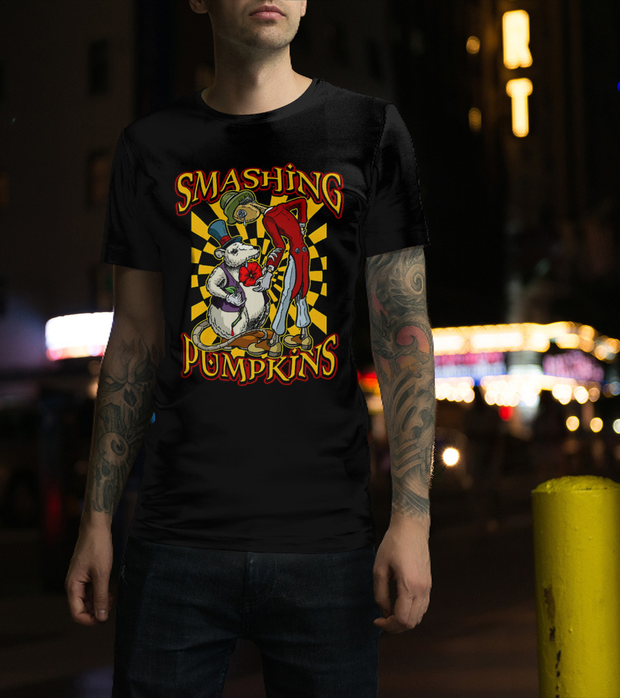 Smashing Pumpkins Alice In Wonderland Style Mad Hatter And White Rabbit T-Shirt