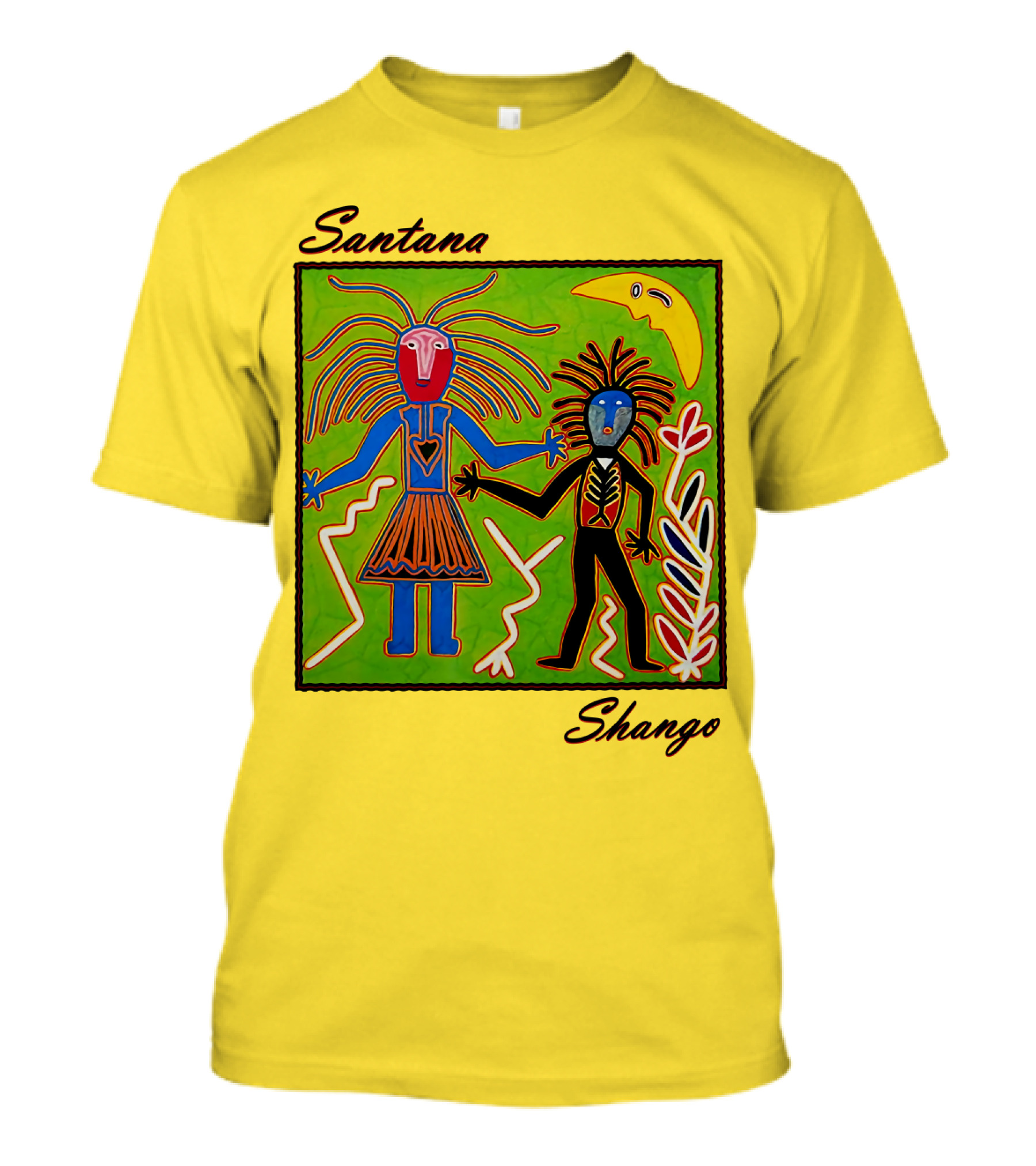 Santana Shango Colorful Tribal Art With Moon And Figures T-Shirt