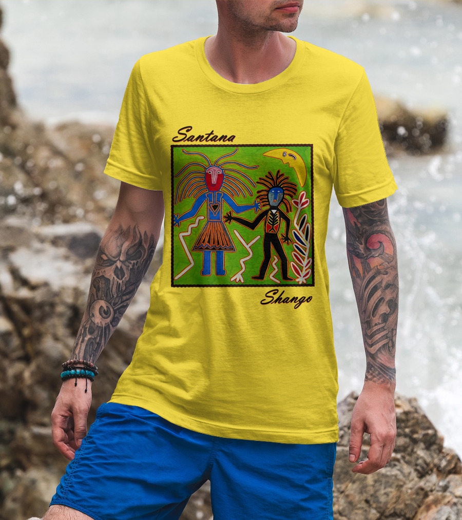 Santana Shango Colorful Tribal Art With Moon And Figures T-Shirt