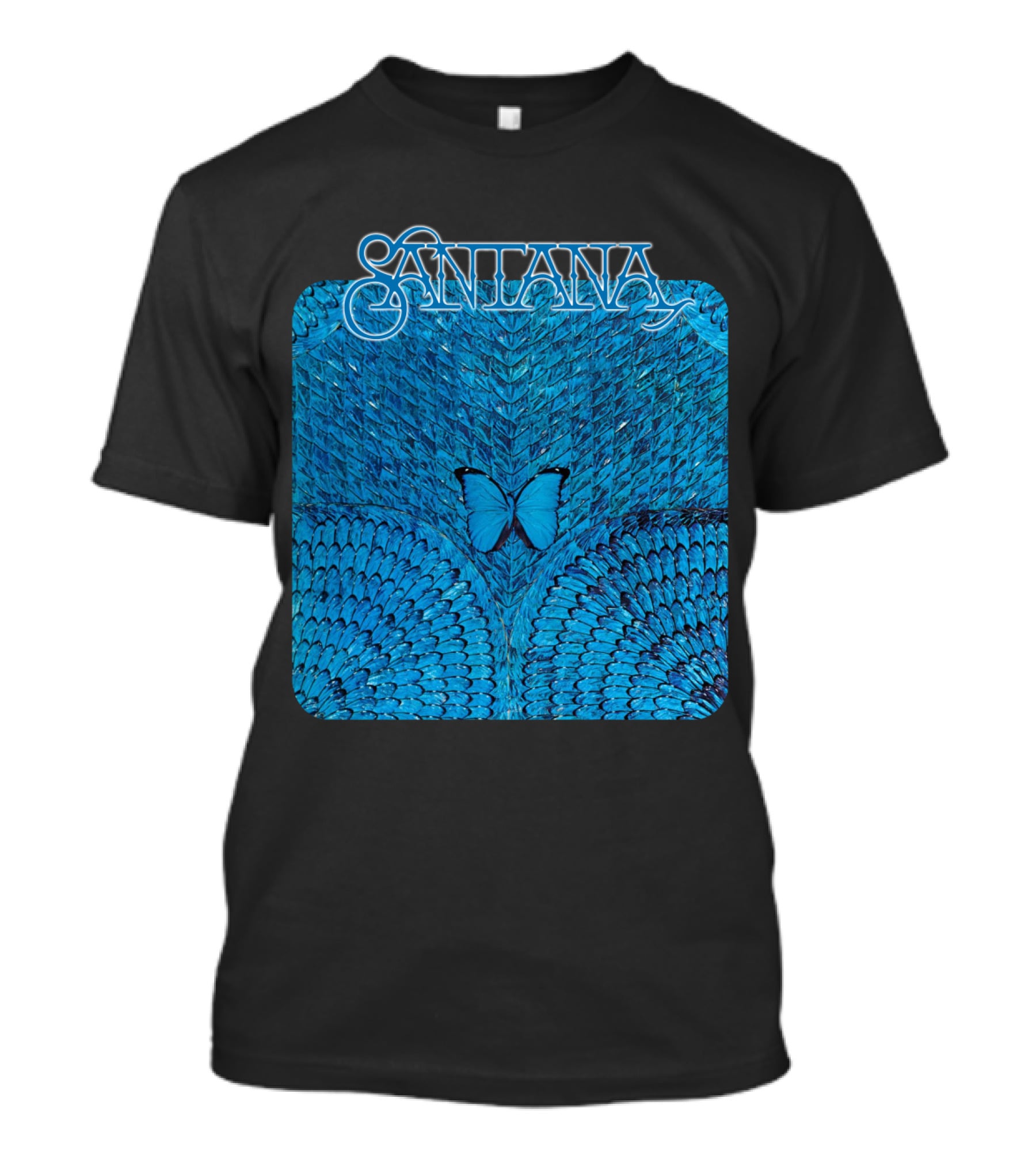 Santana Blue Butterfly And Feathers T-Shirt