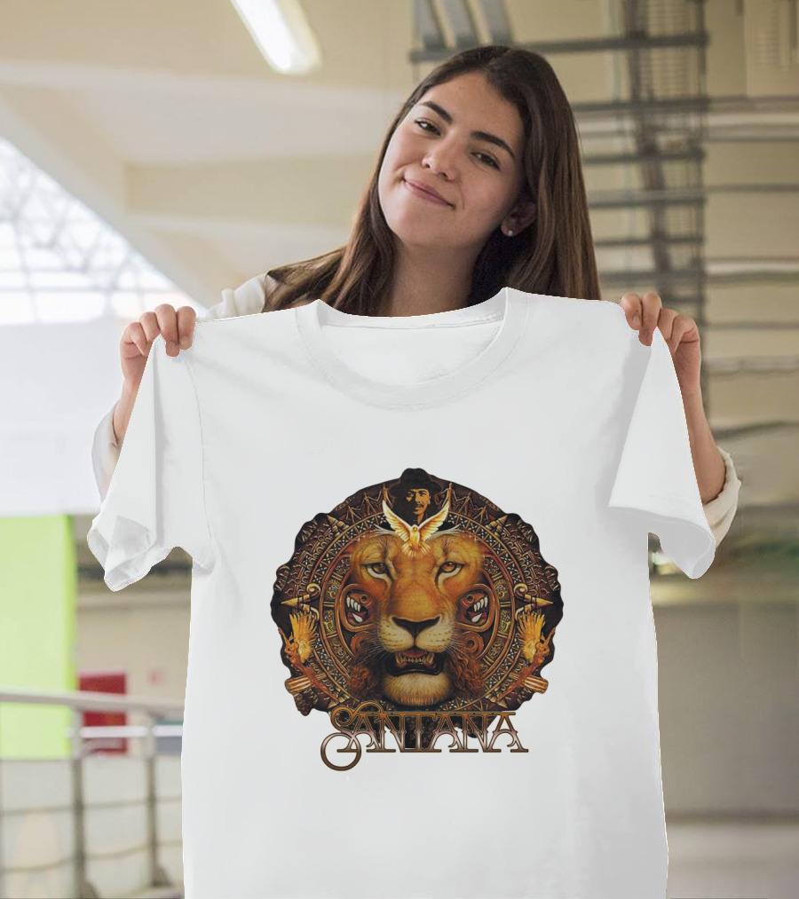 Santana Lion Artwork With Intricate Circular Motif T-Shirt