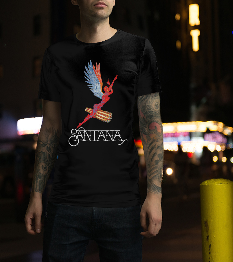 Santana Angel With Winged Figure On Drum T-Shirt