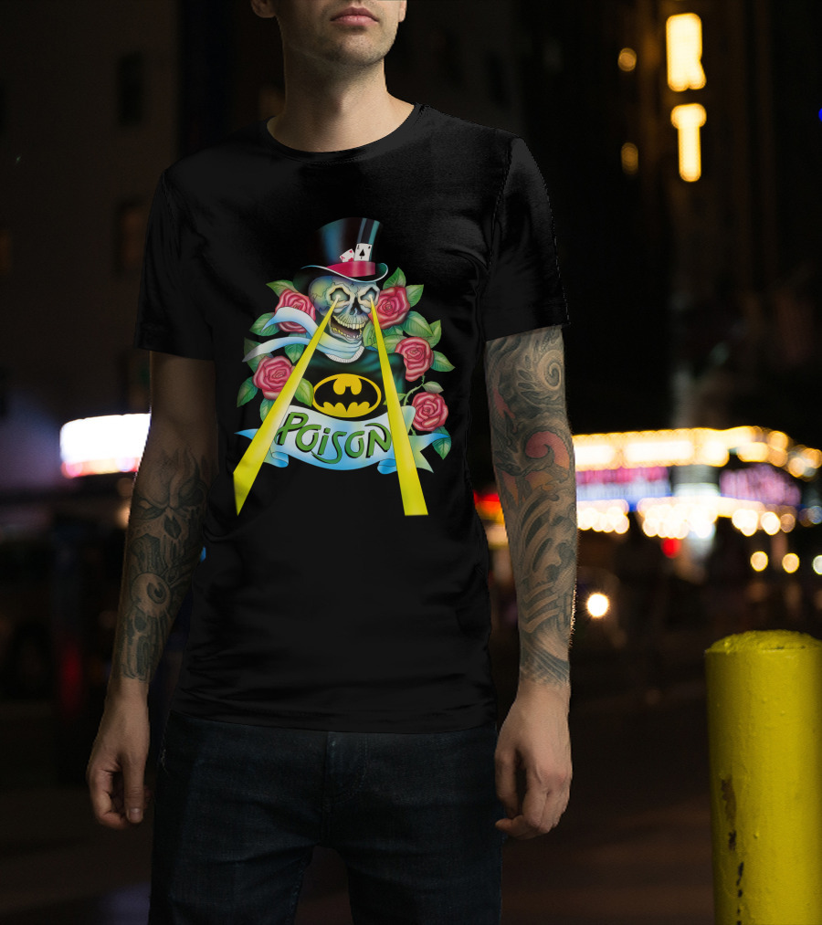 Poison Skull With Top Hat And Roses Featuring Bat T-Shirt