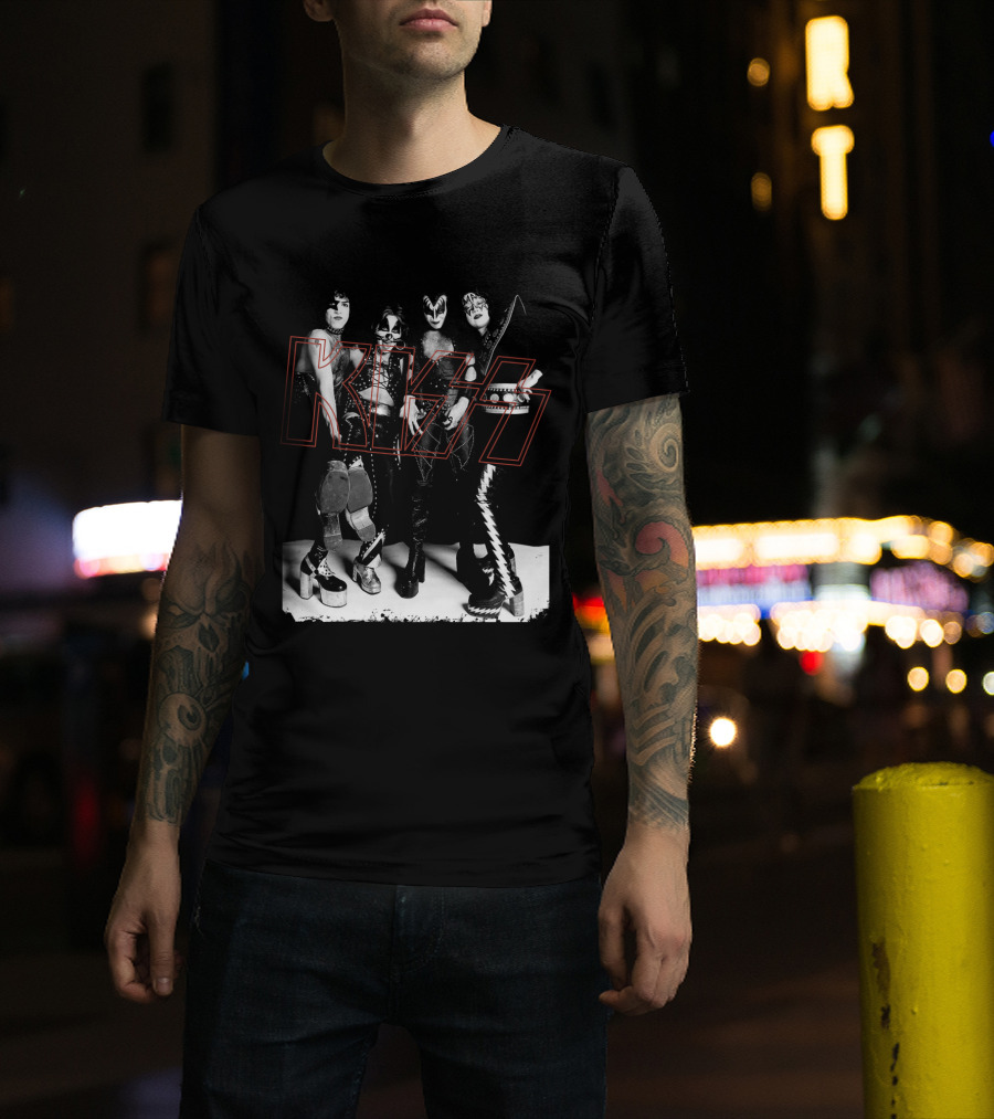 Kiss Band Classic Members Black And Whitephoto T-Shirt