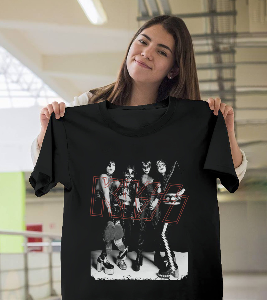Kiss Band Classic Members Black And Whitephoto T-Shirt