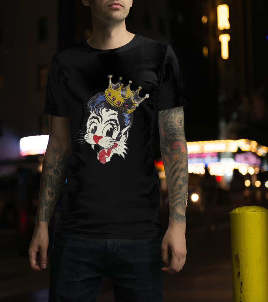 Kiss Cat King Retro Mascot Style With Crown T-Shirt