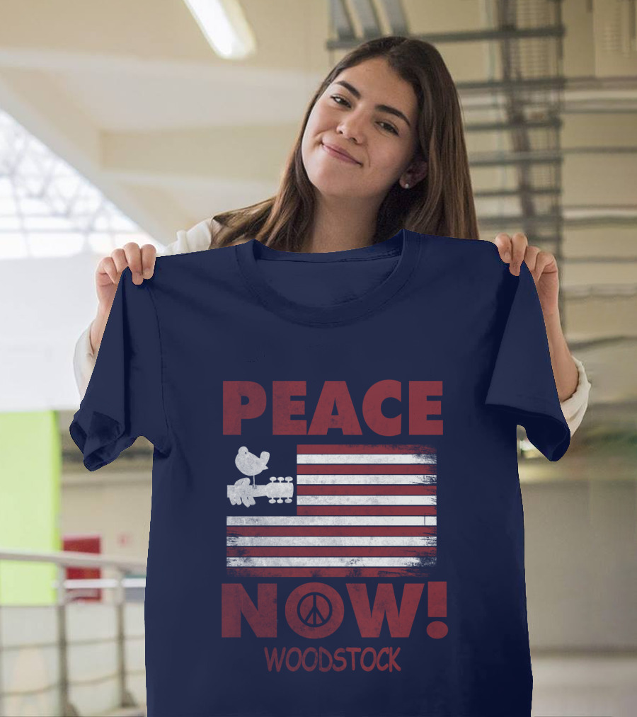 Woodstock Peace Now! American Flag Guitar Bird T-Shirt