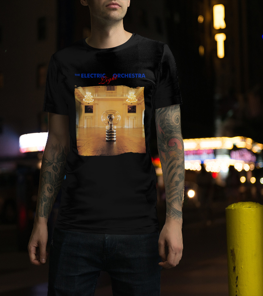 Electric Light Orchestra Lightbulb Room Chandelier Scene T-Shirt