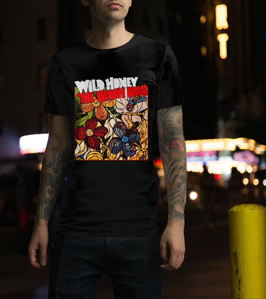 Wild Honey The Beach Boys Flowers And Bee Stained Glass Style T-Shirt