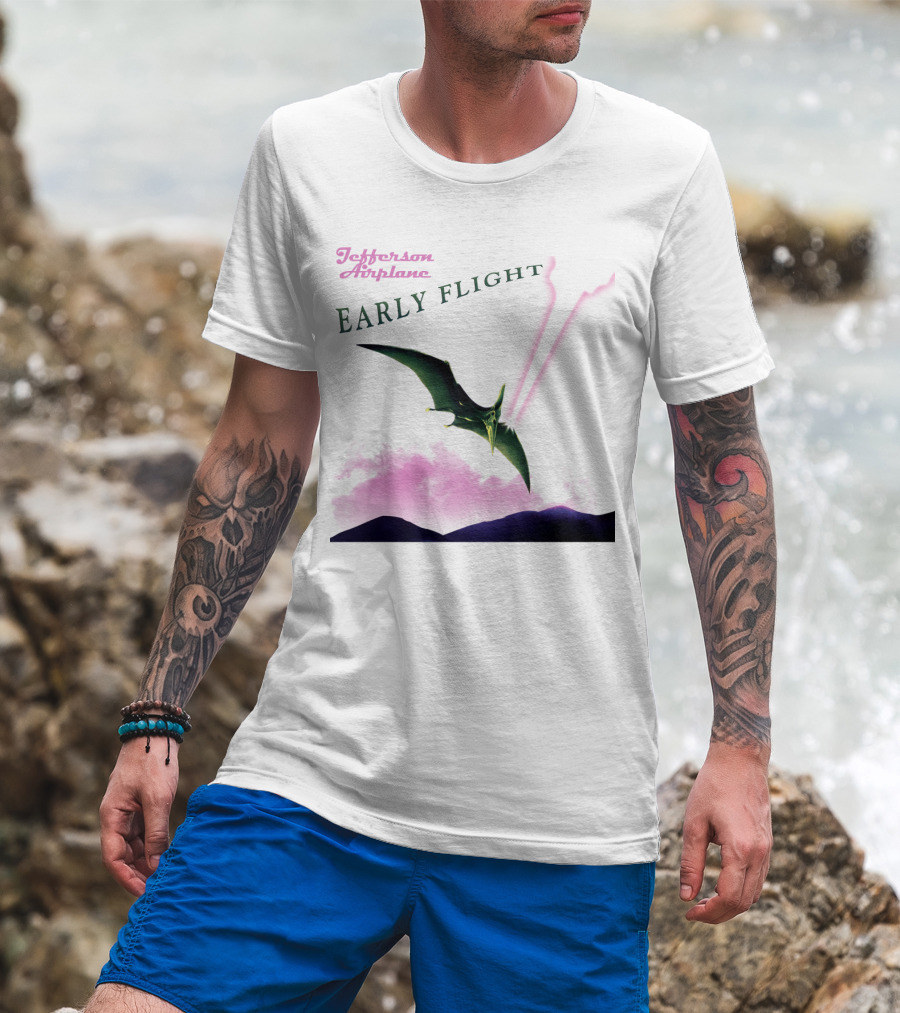Jefferson Airplane Early Flight Pterosaur Pink Cloud T-Shirt