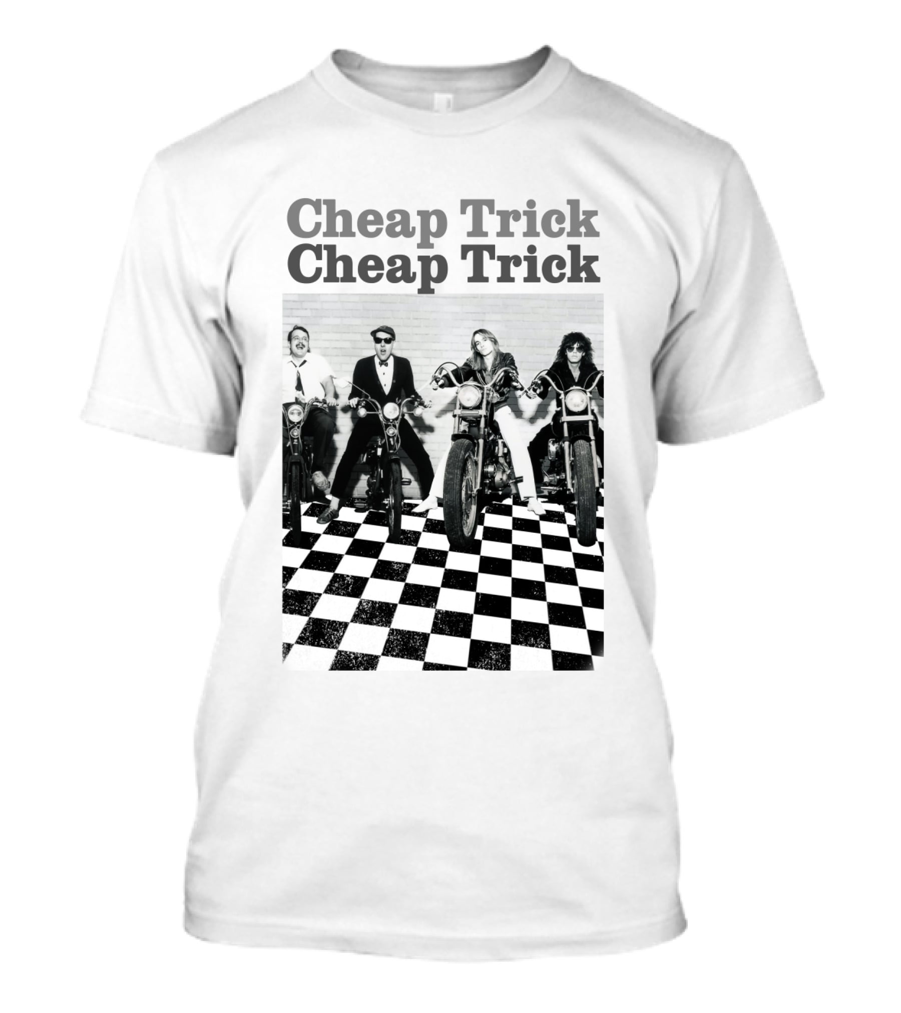 Cheap Trick Band Vintage Motorcycle Checkerboard T-Shirt