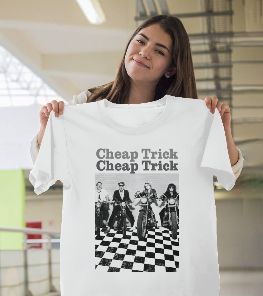 Cheap Trick Band Vintage Motorcycle Checkerboard T-Shirt