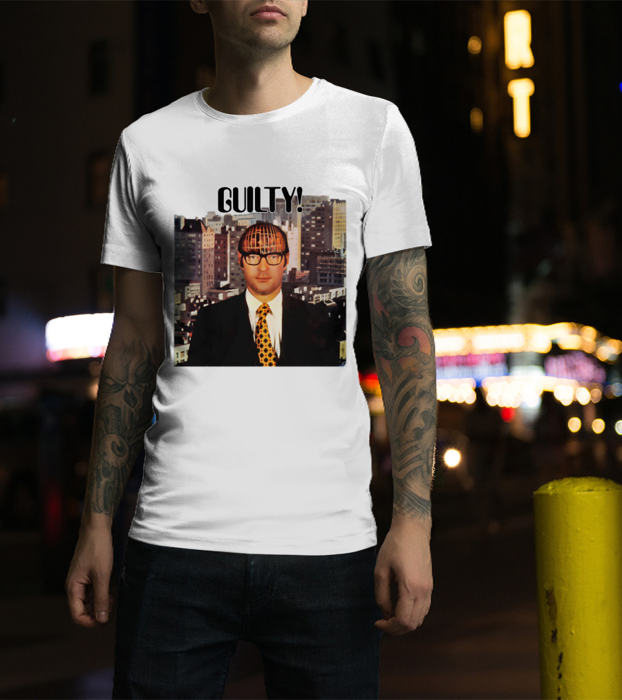 Guilty! Man With Cityscape Cage Head T-Shirt