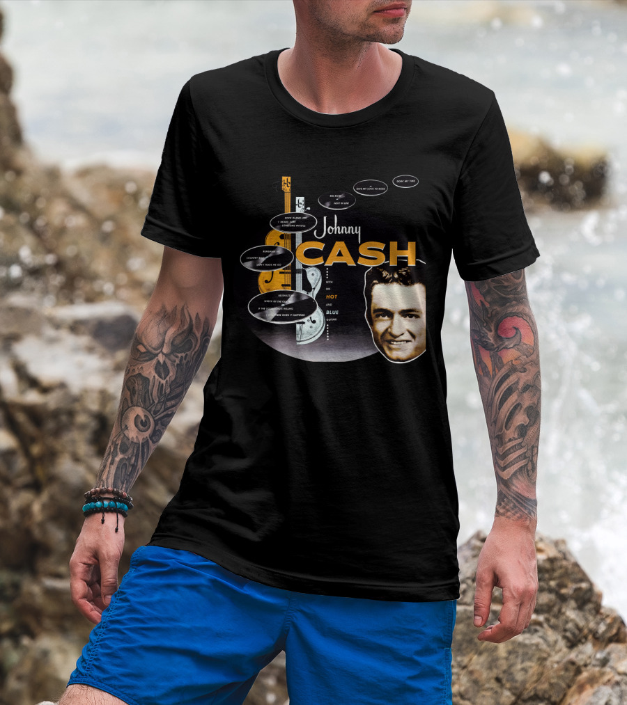 Johnny Cash Man In Black Hot And Blue Guitar Songs T-Shirt