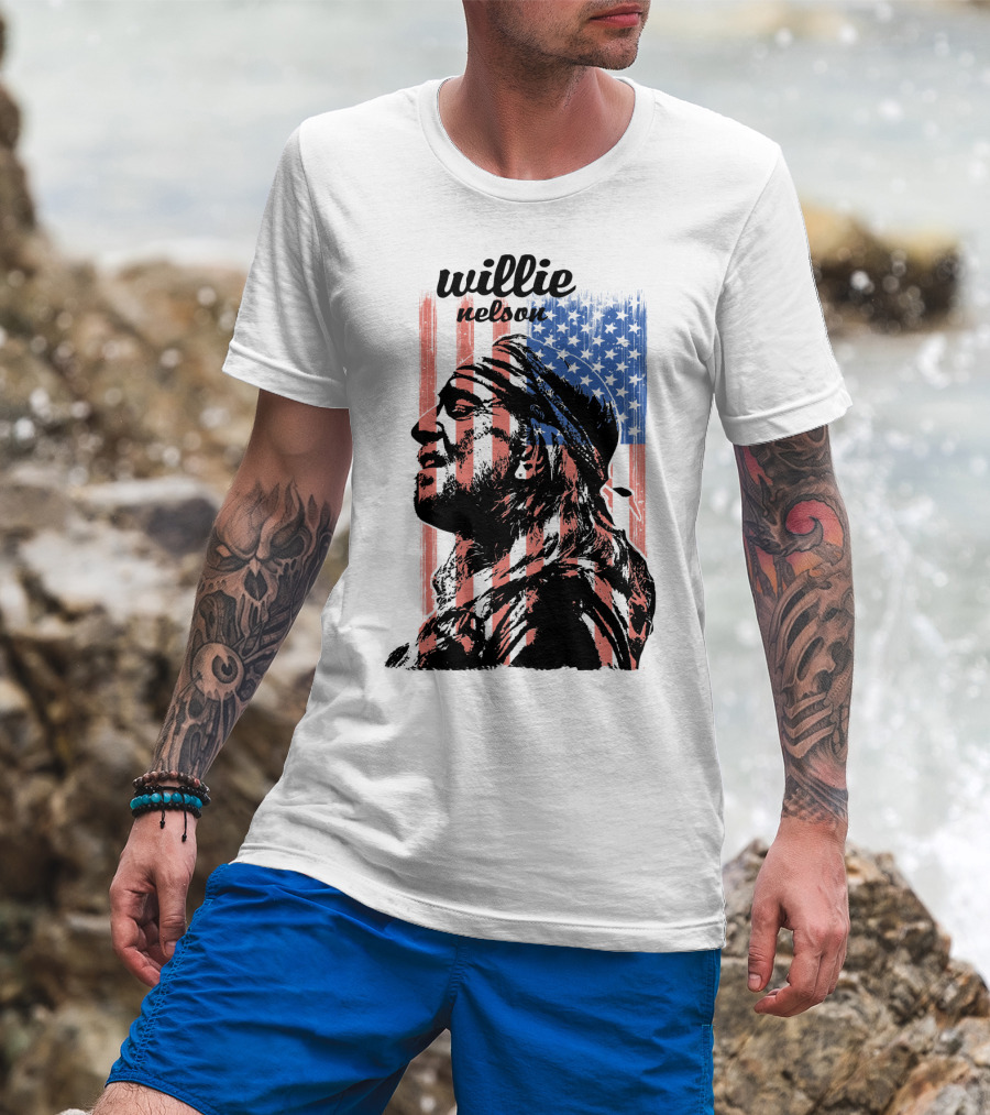 Willie Nelson American Flag Profile T-Shirt