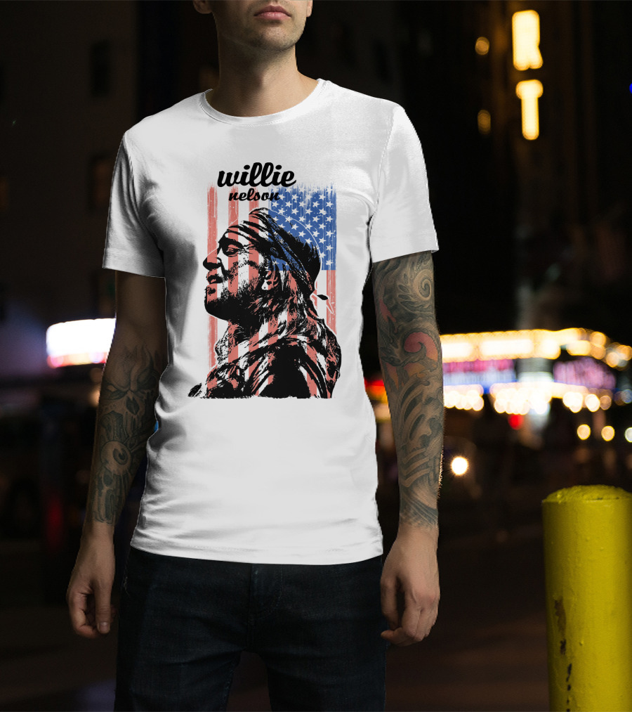 Willie Nelson American Flag Profile T-Shirt