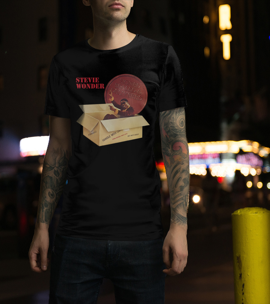 Stevie Wonder Signed Sealed & Delivered Album Cover T-Shirt