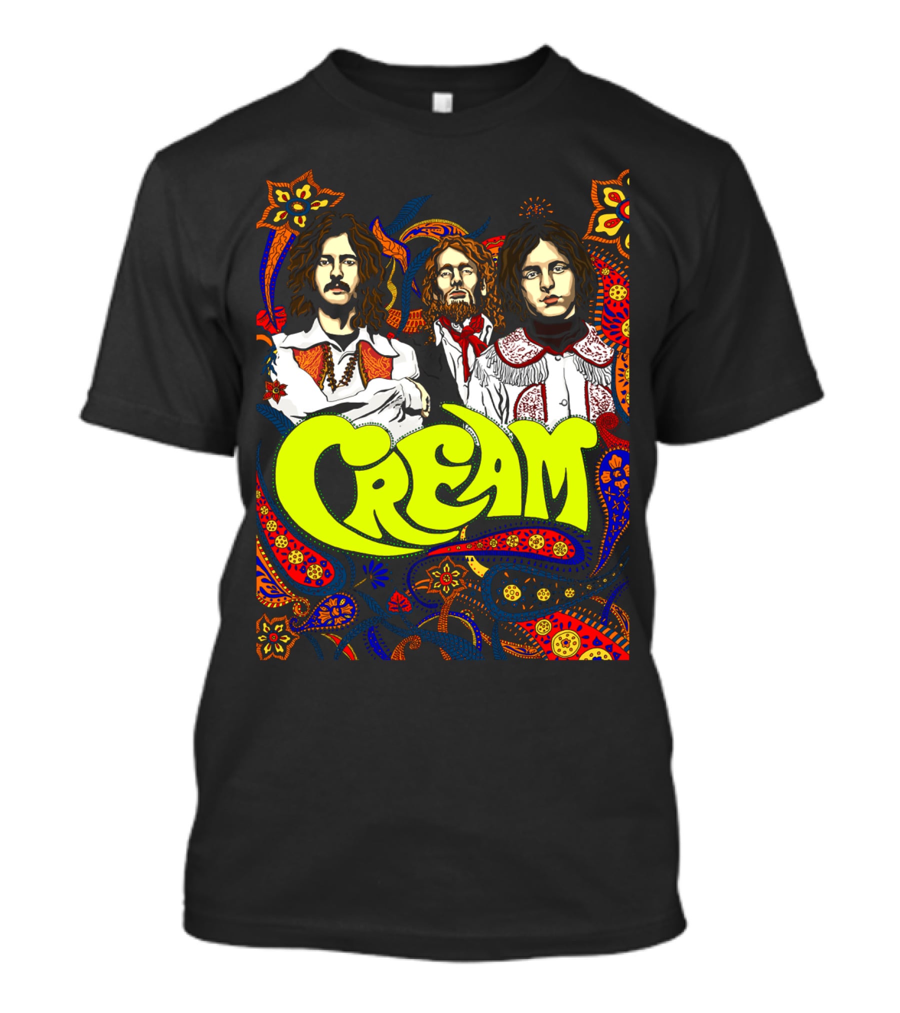 Cream Psychedelic Music Legends Portrait With Vibrant 60s T-Shirt