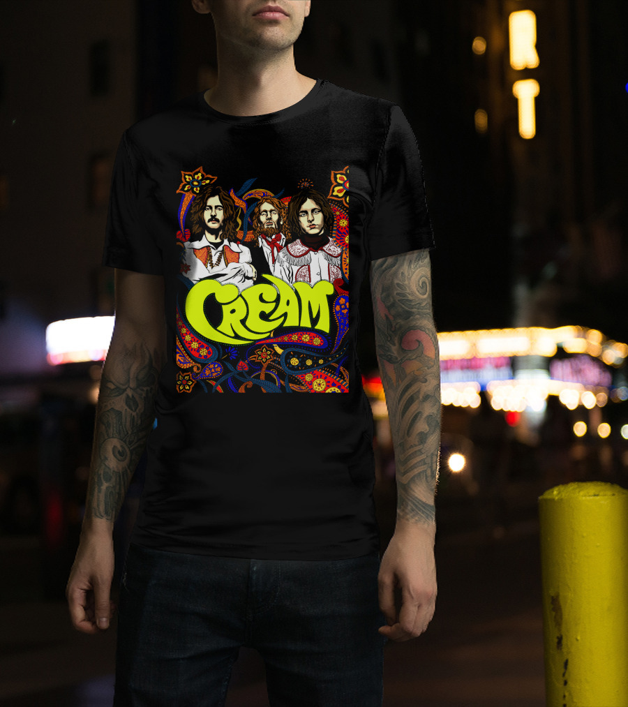 Cream Psychedelic Music Legends Portrait With Vibrant 60s T-Shirt
