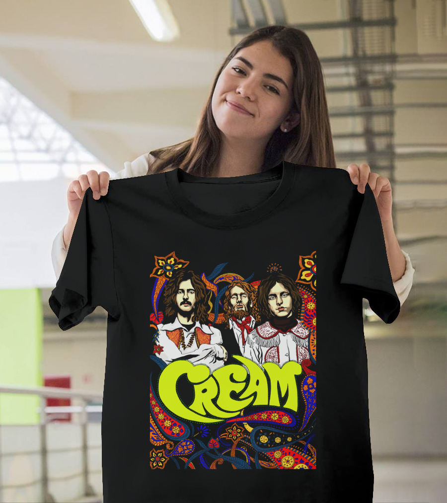 Cream Psychedelic Music Legends Portrait With Vibrant 60s T-Shirt