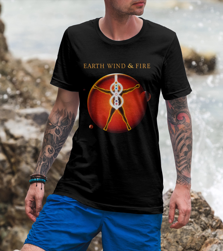 Earth Wind & Fire Ewf Human Chakra On Planet Red T-Shirt