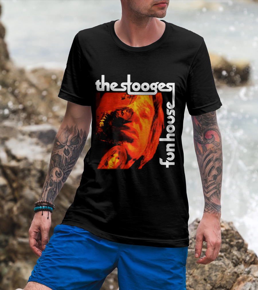 The Stooges Fun House 1970 Album Cover Art With Band Faces In Red And Orange T-Shirt