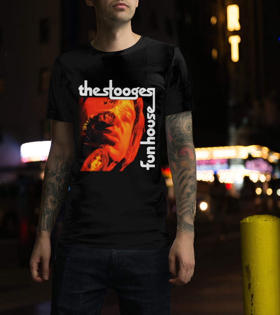 The Stooges Fun House 1970 Album Cover Art With Band Faces In Red And Orange T-Shirt