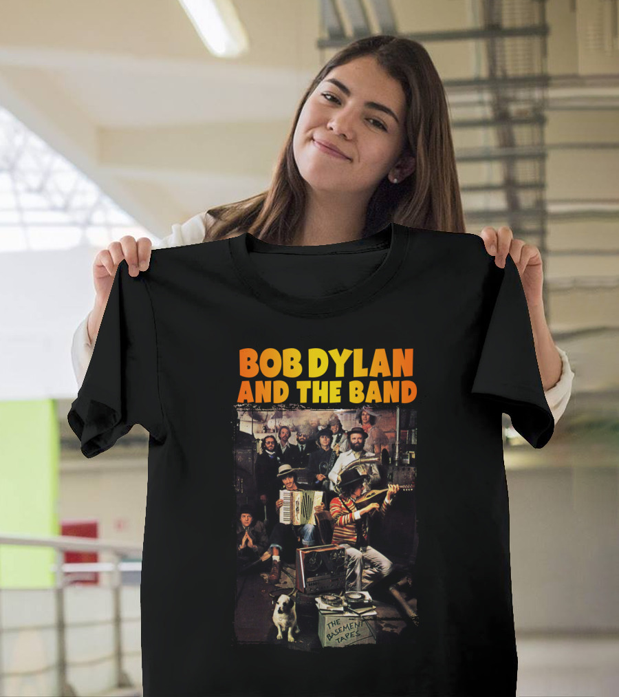 Bob Dylan And The Band The Basement Tapes Group Photo With Instruments And Dog T-Shirt