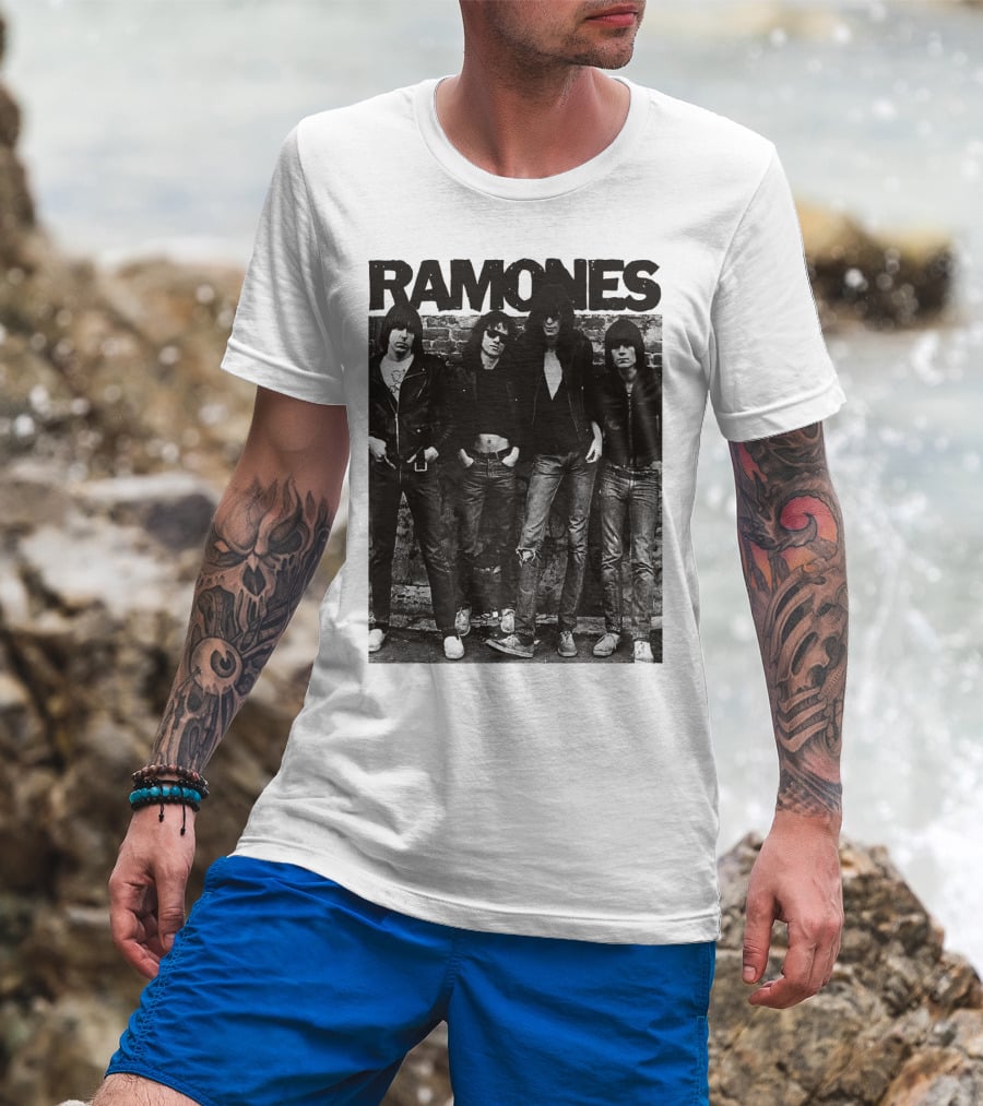 Ramones Black And White Band Photo Iconic Punk Rock Group T-Shirt