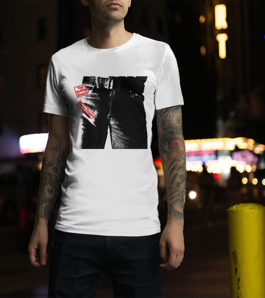 The Rolling Stones Sticky Fingers 1971 Iconic Black And White Jean Zipper T-Shirt