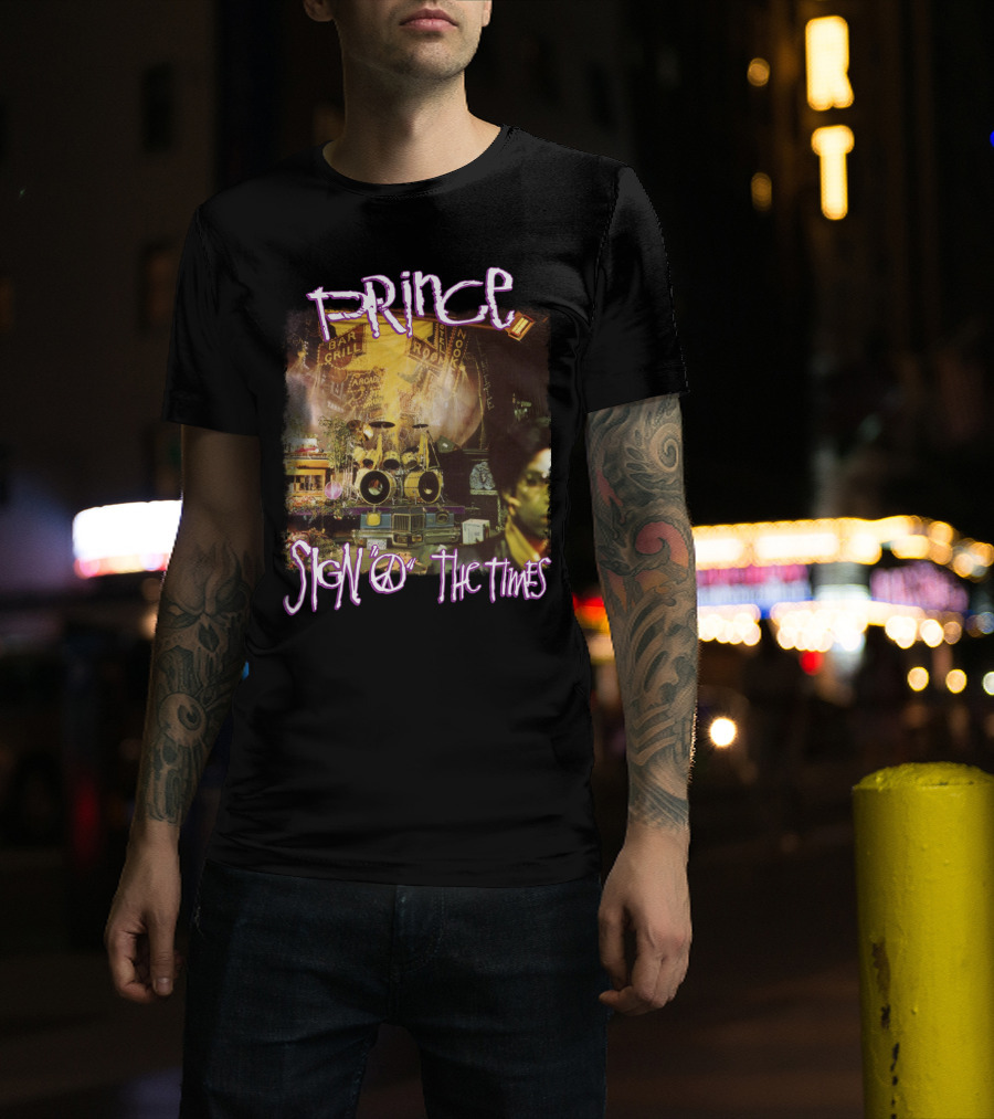 Prince Sign O The Times Album Cover Art With Musical Instruments And Stage Visuals T-Shirt