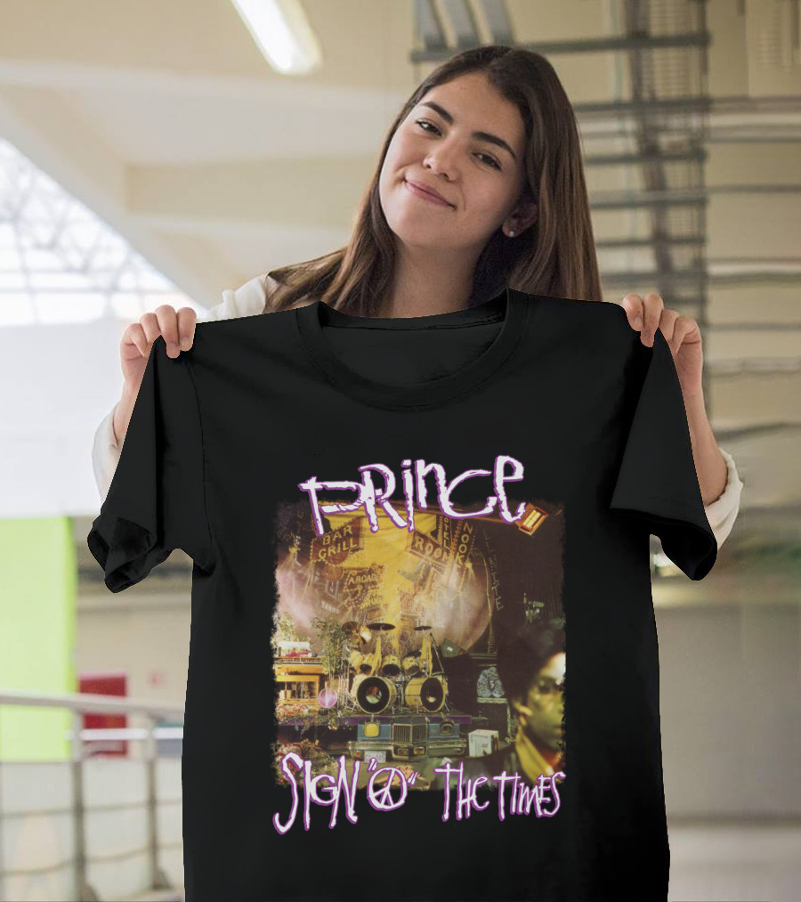 Prince Sign O The Times Album Cover Art With Musical Instruments And Stage Visuals T-Shirt