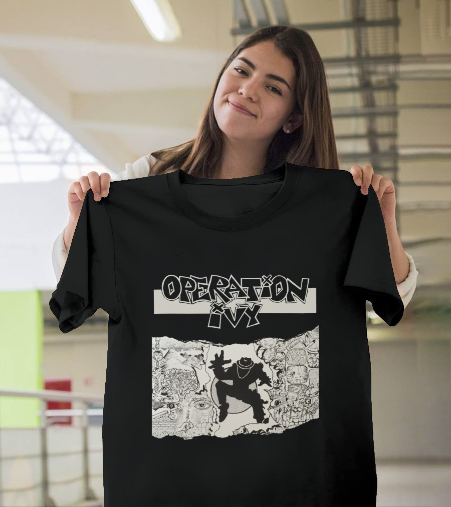 Operation Ivy Energy Album Cover Black And White Silhouetted Figure And Doodle Art T-Shirt
